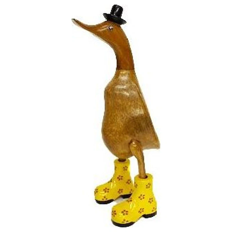 Papera in Legno con Stivali Gialli 28 cm Soprammobile Statuetta Arredo Casa