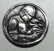 HOBO Mandalorian & Grogu Star Wars Made A From REAL WWII Silver Nickel SIGNED