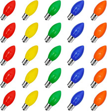 25 Pack C7 Christmas Lights Replacement Bulbs, Ceramic Multicolor Incandescent L