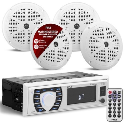 Pyle Marine Radio Receiver Speaker Set 12v Single Din Bluetooth White