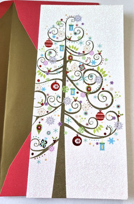 Papyrus Christmas Card Full Glitter Gold Tree with Ornaments