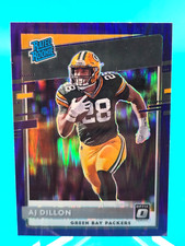 AJ Dillon 2020 Optic Donruss Rated Rookie Purple Shock Card RC Packers #174. rookie card picture