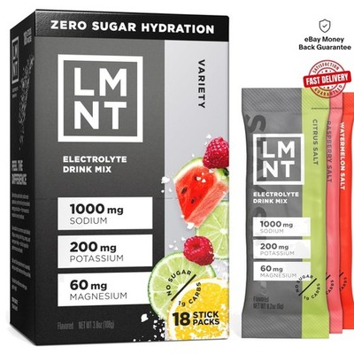 Hydrating Electrolyte Mix - LMNT Zero Sugar Variety Pack, 18 Powder Stick Packs