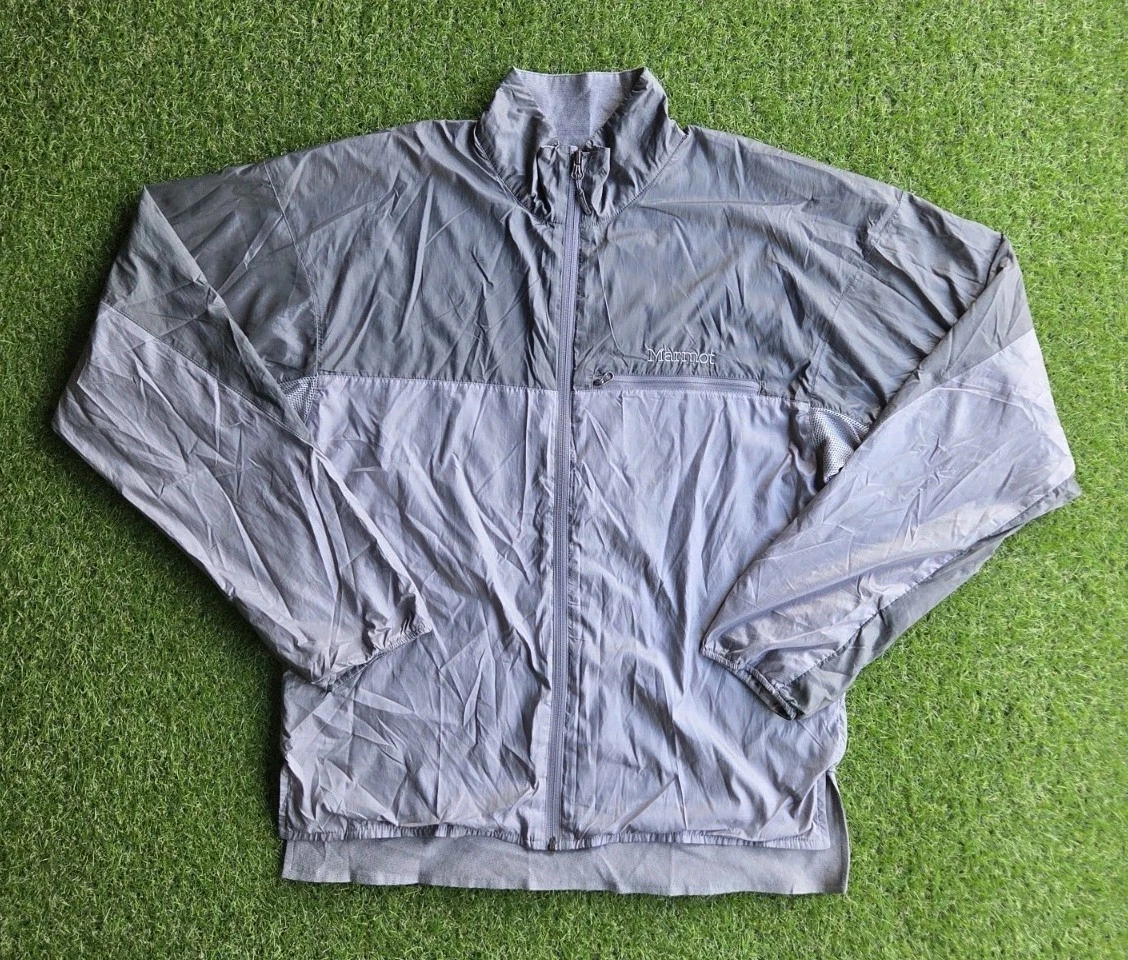Marmot Mens Full Zip Windbreaker Soft Shell Jacket 2 Toned Gray Lined Sz Medium