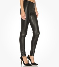 Alice + Olivia Women's Black Front Zip Leather Leggings Pants Size 4