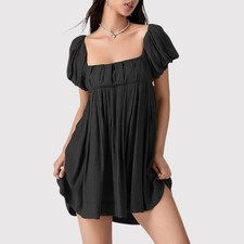Free People Womens Dress Black Marina Mini Strappy Babydoll Garden Party Medium