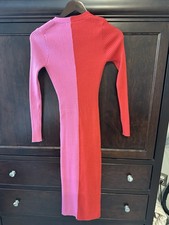 mi ami XXS Red Pink Colorblock Knit Button Long Sleeve V-Neck Sweater Dress