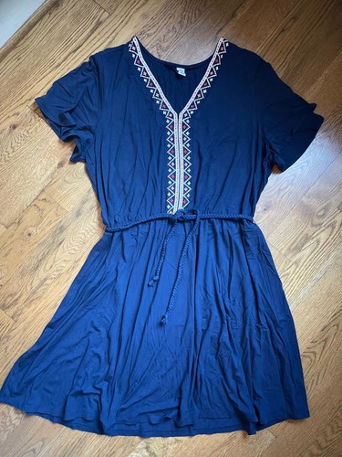 Abito donna Old Navy vita definita ricamata cravatta cintura jersey blu navy taglia XL - Foto 3 di 9