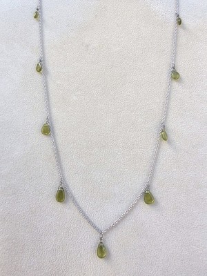 Italian Vesuvianite Teardrop Station Necklace in Rhodium Sterling 10.0ctw 18 In.
