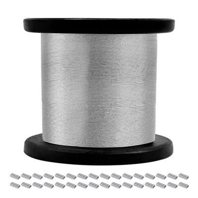 400 Ft 1/32 Inch 316 Stainless Steel Cable Wire Rope 7x7 Strand 100 PCS Crimp