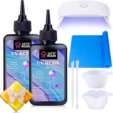 LET'S RESIN UV Resin Kit with Lamp, Upgraded 200g Crystal Clear&amp;Low Odor UV Resi