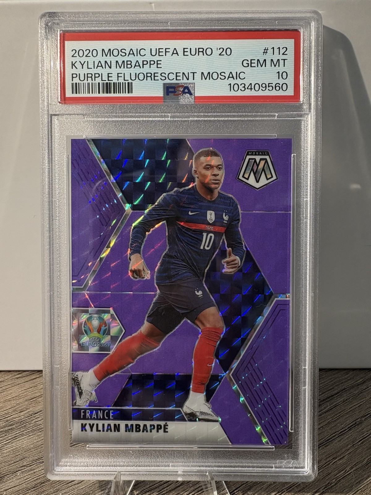 PURPLE FLUORESCENT #/70 Kylian Mbappe 2020 Panini Mosaic UEFA EURO FRANCE PSA 10