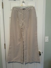 PRETTY LITTLE THING Beige Flat Front Wide Leg Women’s Pants, Size 10-Raw hemline
