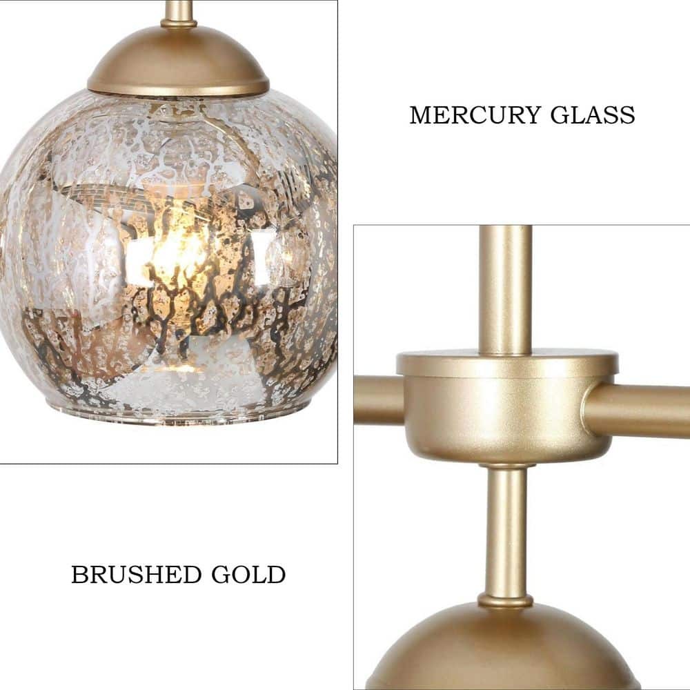 Zevni 3-Light Modern Gold Linear Kitchen Island Chandelier w/ Mercury Glass