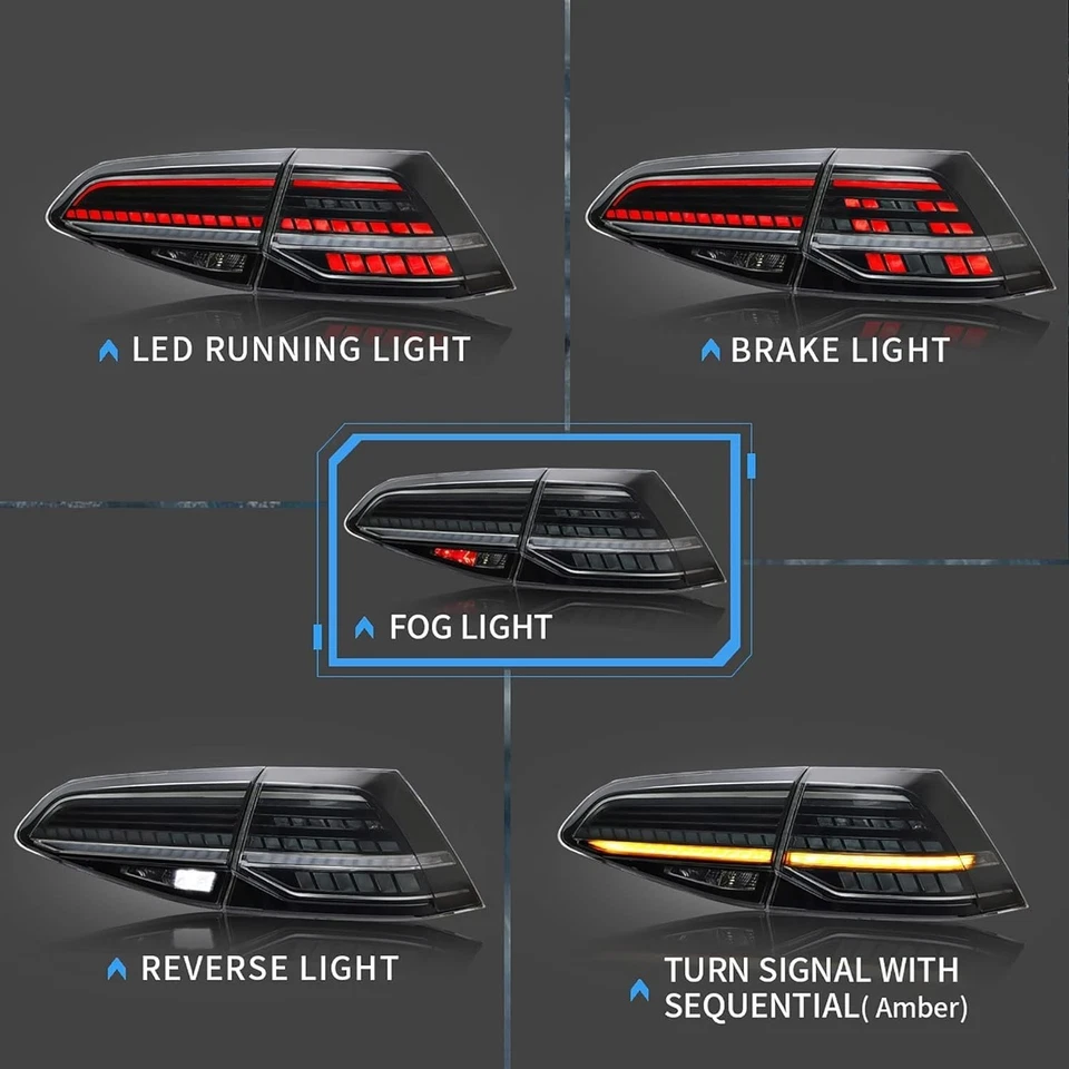 For 2012–2020 Volkswagen Golf MK7 MK7.5 GTI TSI TDI LED Tail Lights Pair L+R - Image 2 of 4