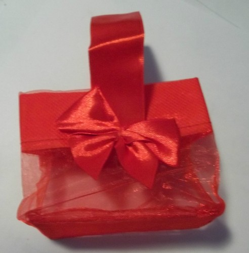 2 Small Red Organza Jewelry 3x2x3" Party Wedding Gift Tote Bags Satin Bow Handle - Picture 3 of 3