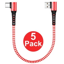5-PACK 5inch Red USB A to USB C Charger Cable for iPad Pro, iPhone 16 Pro Max,15