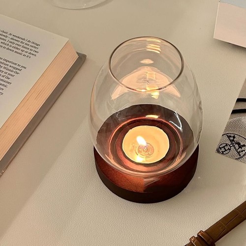 Windproof Glass Candlestick Wedding Table Decor Wood Base Tealight Candle Holder - Picture 11 of 15