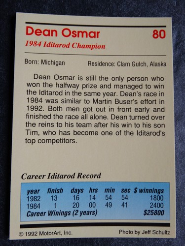 1992 MotorArt Iditarod Sled Dog Race Trading Card Complete Your Set U Pick 1-110 - Bild 161 von 223