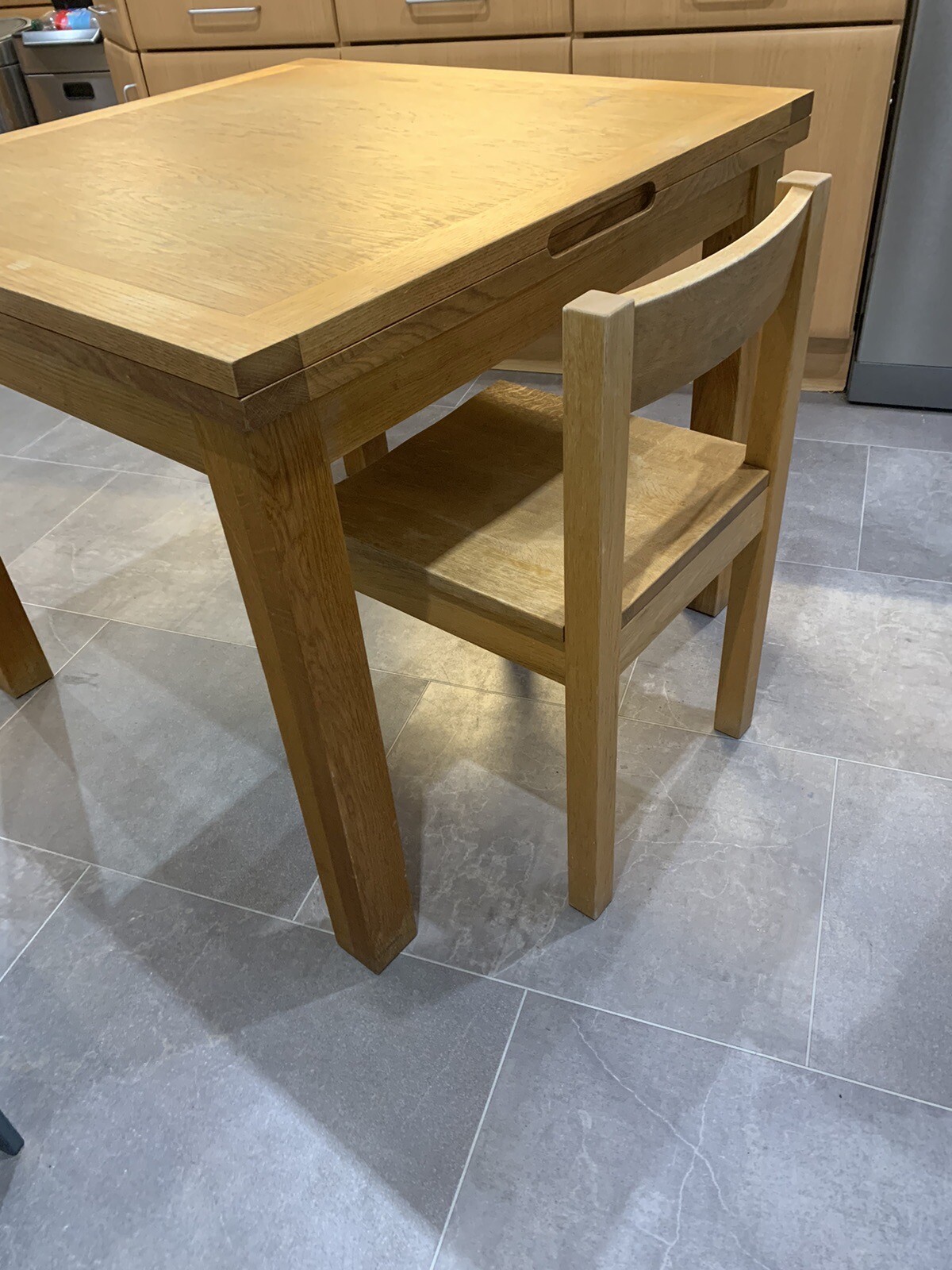 Used Solid Oak Laura Ashley dining table, 90cm square extending to 180
