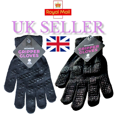 Black Womens Gloves Warehouse Gripper Warm Work Gloves Safety Grip Palm Dots - Afbeelding 1 van 20