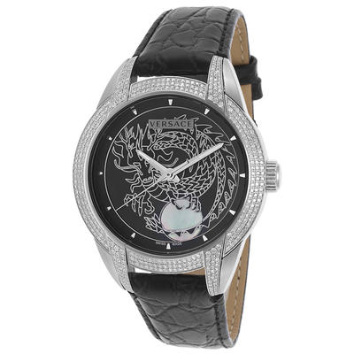 Versace Limited Edition Men's Diamond Automatic Black Genuine Leather and Dial