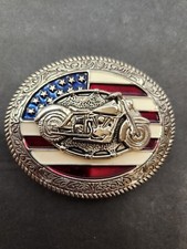 Motorcycle Belt Buckle w/American Flag Background