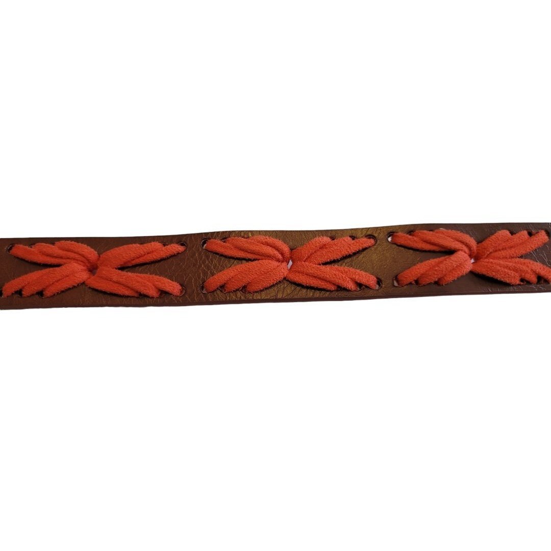 Medium Lodis NY Brown Leather Aztec Boho Neon Orange Stiched Women\'s Belt NEW Re Medium Lodis NY Brown Leather Aztec Boho Neon Orange Stiched  main image 4