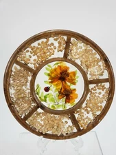 Vintage Lucite Acrylic Deviled Egg Plate Pressed Floral Lady Bug Mid Century 