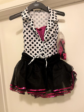 Revolution Girl's Black  White Polka Dot Skirted Leotard Medium