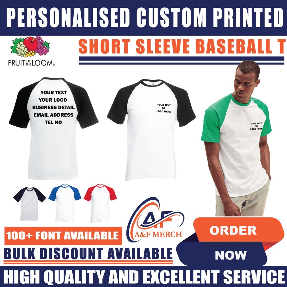 Personalizado Fruit of the Loom Camiseta Baseball Manga Corta SS026