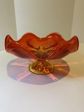 MCM Viking Glass Epic 6 Petal Persimmon Amberina Pedestal Compote/Candy Dish