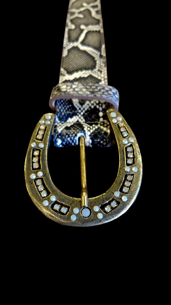 LEATHEROCK Studded Snake Print Leather Belt stones Vintage Leatherock Women main image 4
