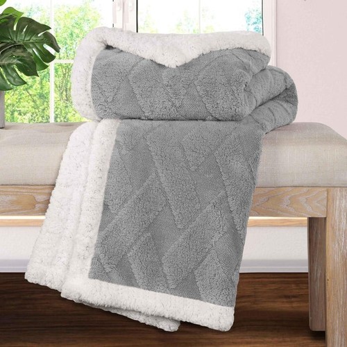 Nuuk Reversible Jacquard Lattice Plush Sherpa Fleece Blanket Or Throw - Picture 60 of 89