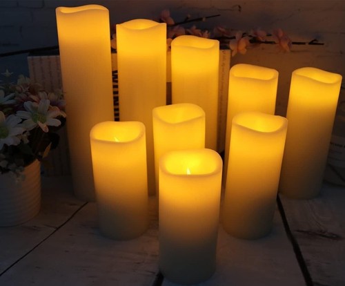 Flickering Moving Wick Flameless Pillar Candle Led Candles Remote 9 Set - Afbeelding 3 van 6
