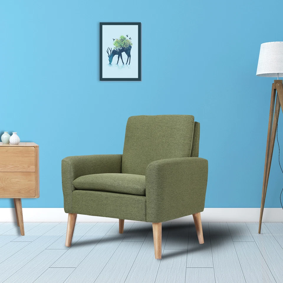 Arm Chair Accent Single Sofa Linen Fabric Upholstered Living Room Office Green - Image 4 of 4