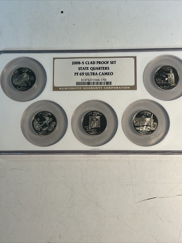 2008-S Clad Proof Set State Quarters 5 Pc NGC PF69 Ultra Cameo - Picture 1 of 2