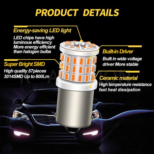 2x 1156 3014 57 LED car indicator bulb P21W flashing 9-30V yellow - Picture 5 of 14
