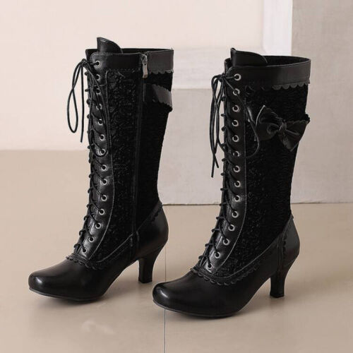 Damen-Schnürstiefel Pu-Leder spitz zulaufend niedriger Blockabsatz seitlicher Reißverschluss halbhoch - Bild 16 von 26