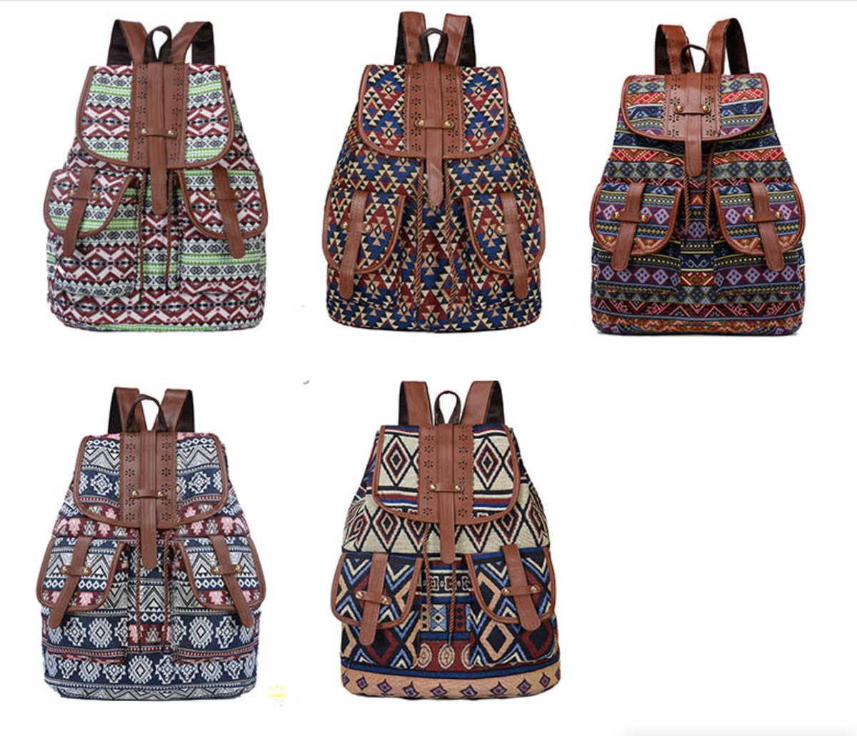 Women Unisex Canvas Backpack Shoulder Bag Hobo Tribal  display picture 3