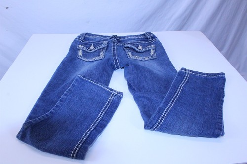 Cherokee Jeans Denim Blue Jeans SZ 8 Regular Crystal Embellished Snaps & Rivets - Picture 6 of 8