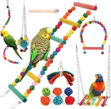 13PCS Parrot Toys Set Budgie Cockatiel Bird Cage Hanging Hammock Chewing Swing