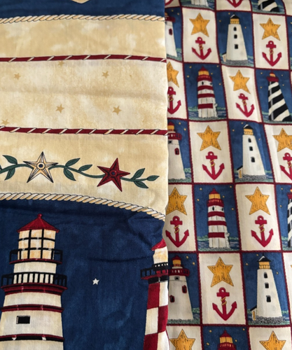 2YD 44X72 MODA Deb Strain LIGHTHOUSE Nautical CAPE LIBERTY Quilt Fabric Red Blue - Picture 12 of 12