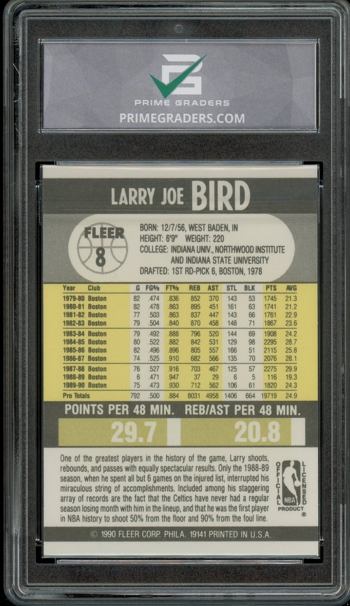 1990 Fleer #8 Larry Bird GRADED 10 GEM MINT Card Boston Celtics