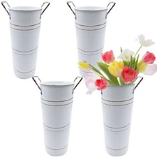 Galvanized Flower Bucket French Rustic Floral Metal Vases with Handles for Ho...