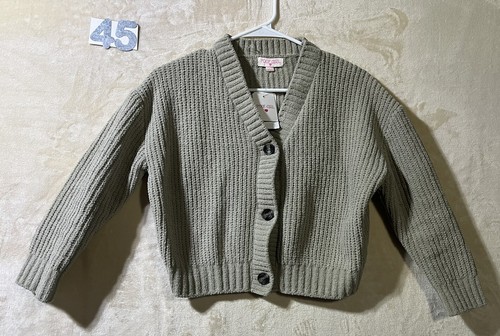 Poof Girl Cardigan Sweater Size L Gray Button Up Cropped Ultra Soft Knit