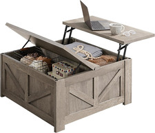Lift Top Coffee Table, Square Farmhouse Coffee Table with Hidden Storage Compart