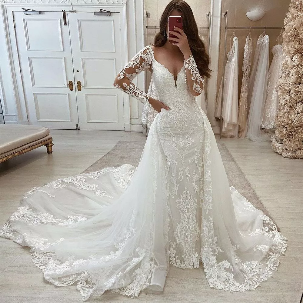 wedding dress with removable train