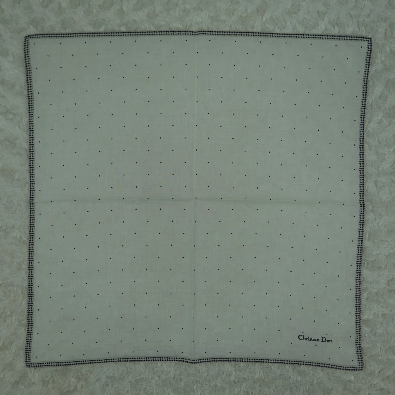 N996 CHRISTIAN DIOR Foulard blanc à pois coton foulards poche carré 18