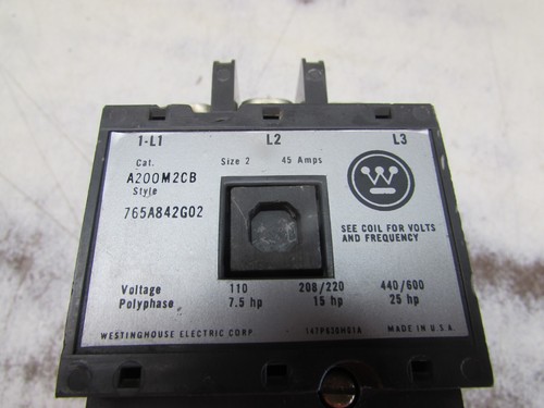 WESTINGHOUSE A200M2CB SIZE 2 STARTER STYLE 765A842G02 , 208V/220, MAKE OFFER! - Picture 6 of 7